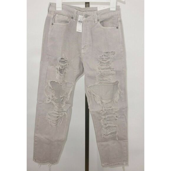 NEW American Eagle High Rise Mom Jeans Ripped Distressed Gray 6 Short - Picture 2 of 11